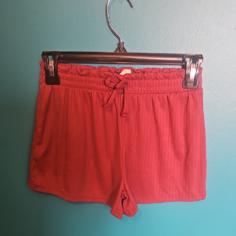Girls' Red Ribbed Drawstring Shorts